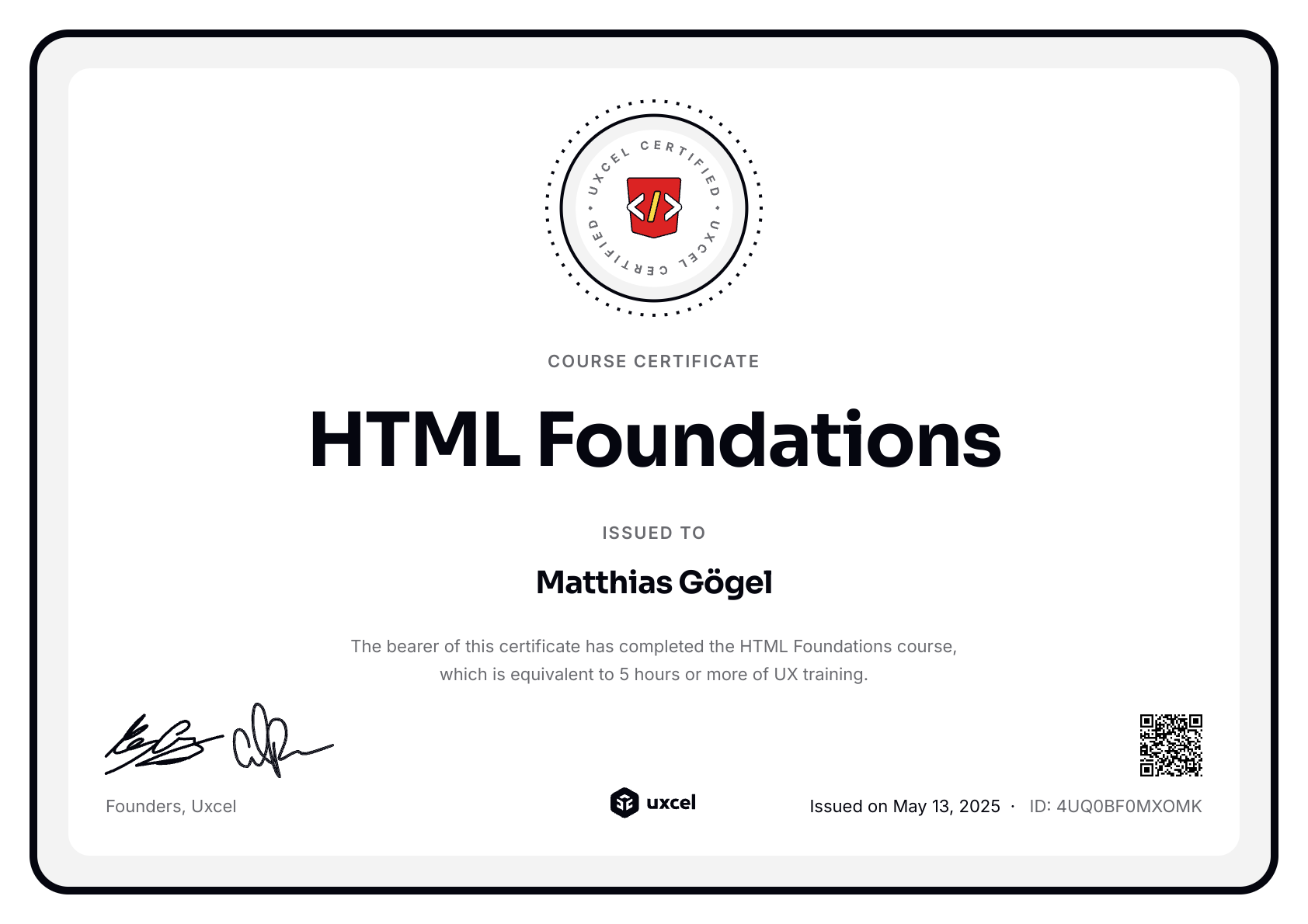 Matthias Gögel's certificate